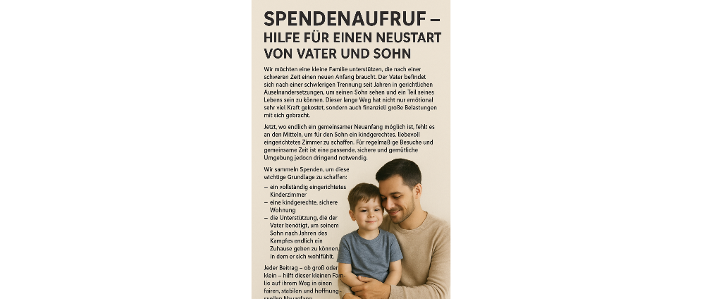 Spenden sammeln | Hilfe für einen Neustart von Vater und Sohn | Spendenseite