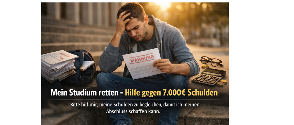 Spenden sammeln | 7.000 Schulden Meine letzte Chance, mein Studium zu beenden | Spendenseite