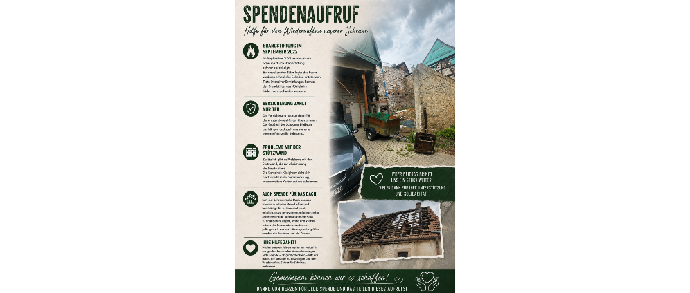 Spenden sammeln | Spende durch Brand wegen Brandstiftung unbekannt | Spendenseite
