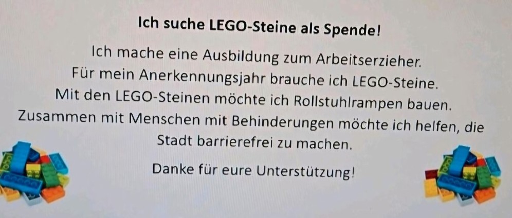 Spenden sammeln | Lego Rollstuhl Rampen Projekt | Spendenseite