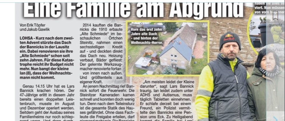 Spenden sammeln | Hilfe nach Dacheinsturtz | Spendenseite